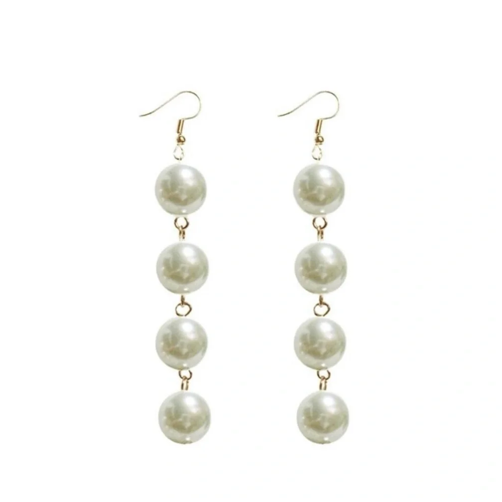Classic Pearl Drop Dangle Earrings - Gold Tone